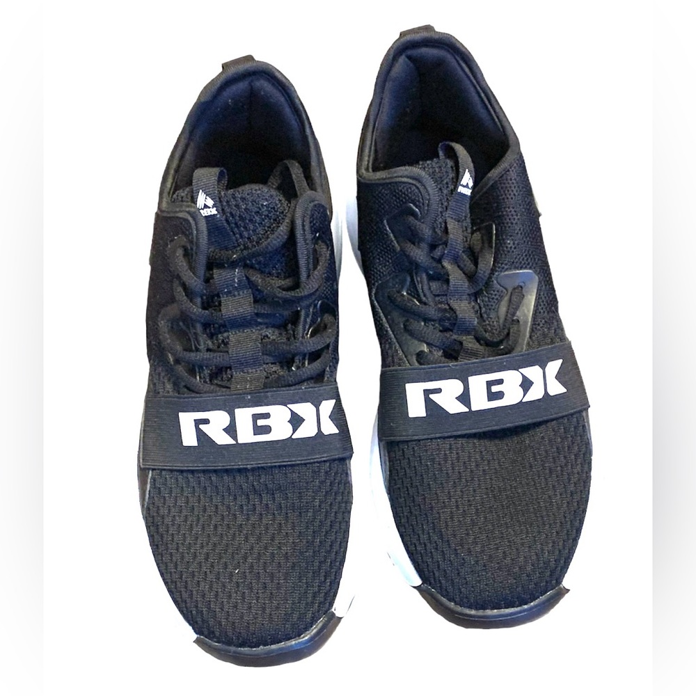 Men’s Sz 9 Knit Logo Black Lace Up Cushioned Insole Sneakers Athletic Comfort